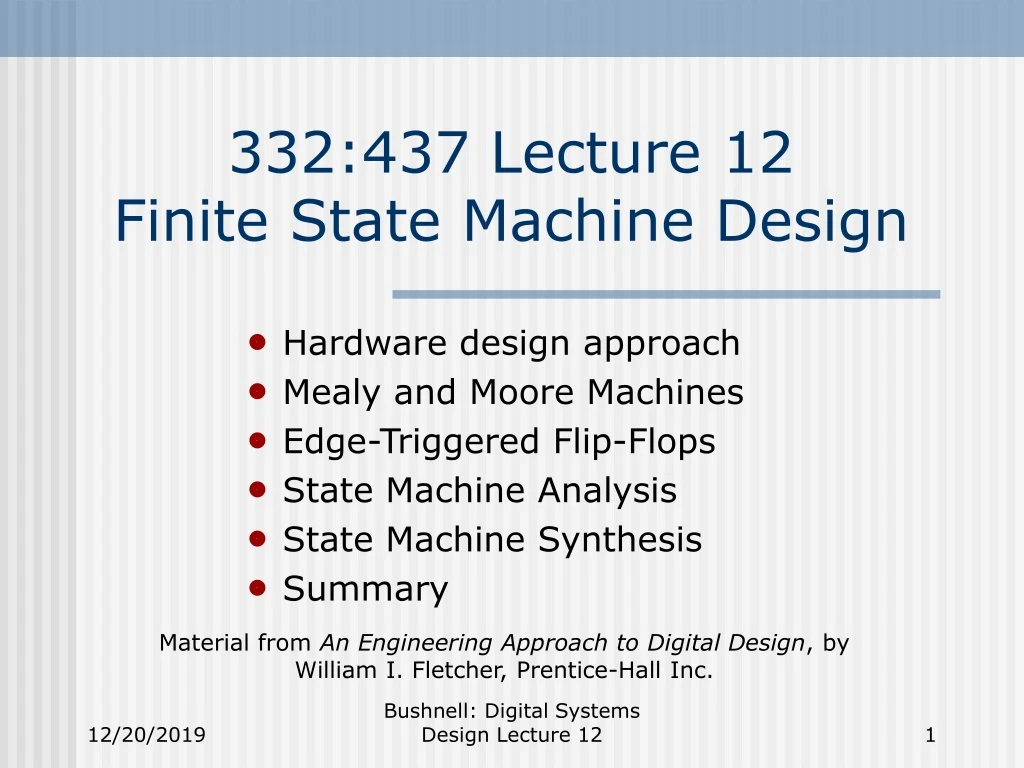 332 437 lecture 12 finite state machine design