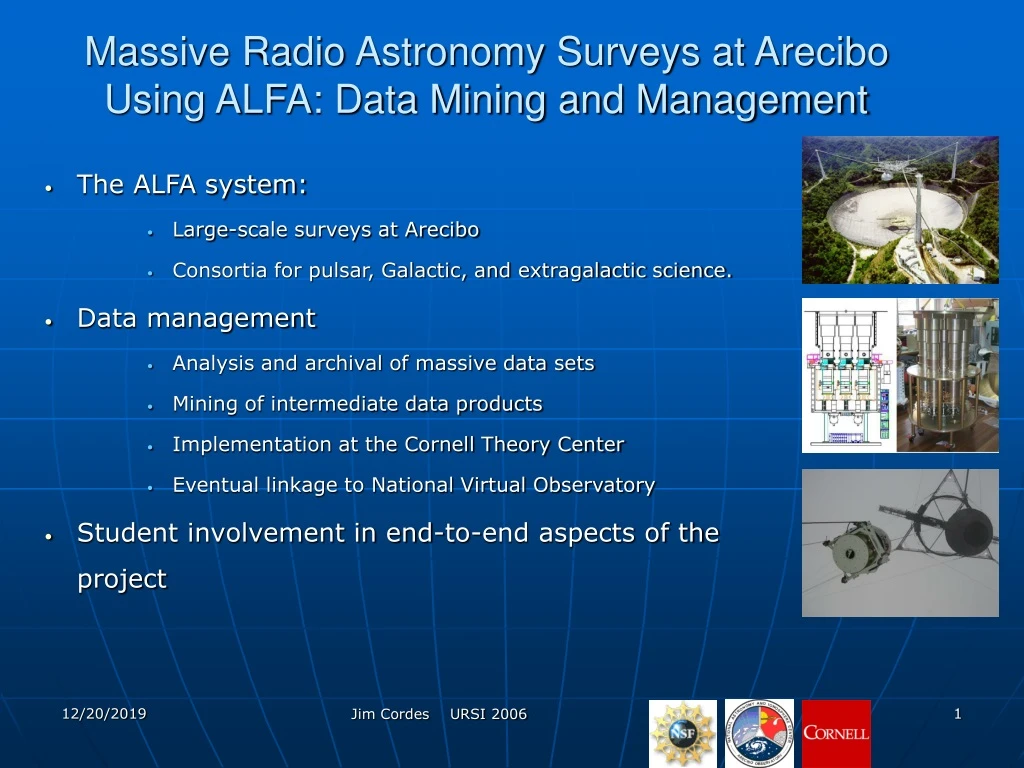 massive radio astronomy surveys at arecibo using alfa data mining and management