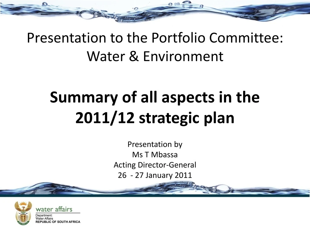 presentation to the portfolio committee water environment