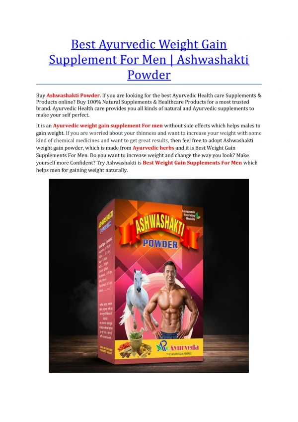 Best Ayurvedic Weight Gain Supplement For Men  Ashwashakti Powder