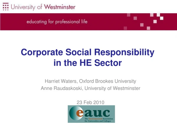 Corporate Social Responsibility  in the HE Sector