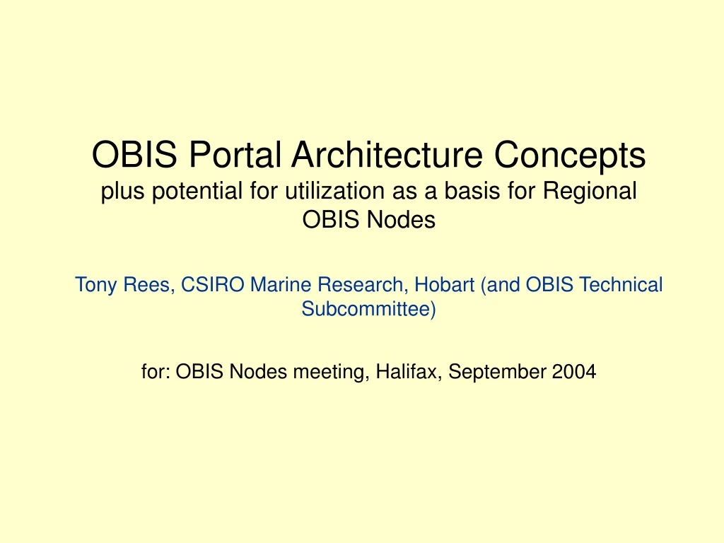 obis portal architecture concepts plus potential