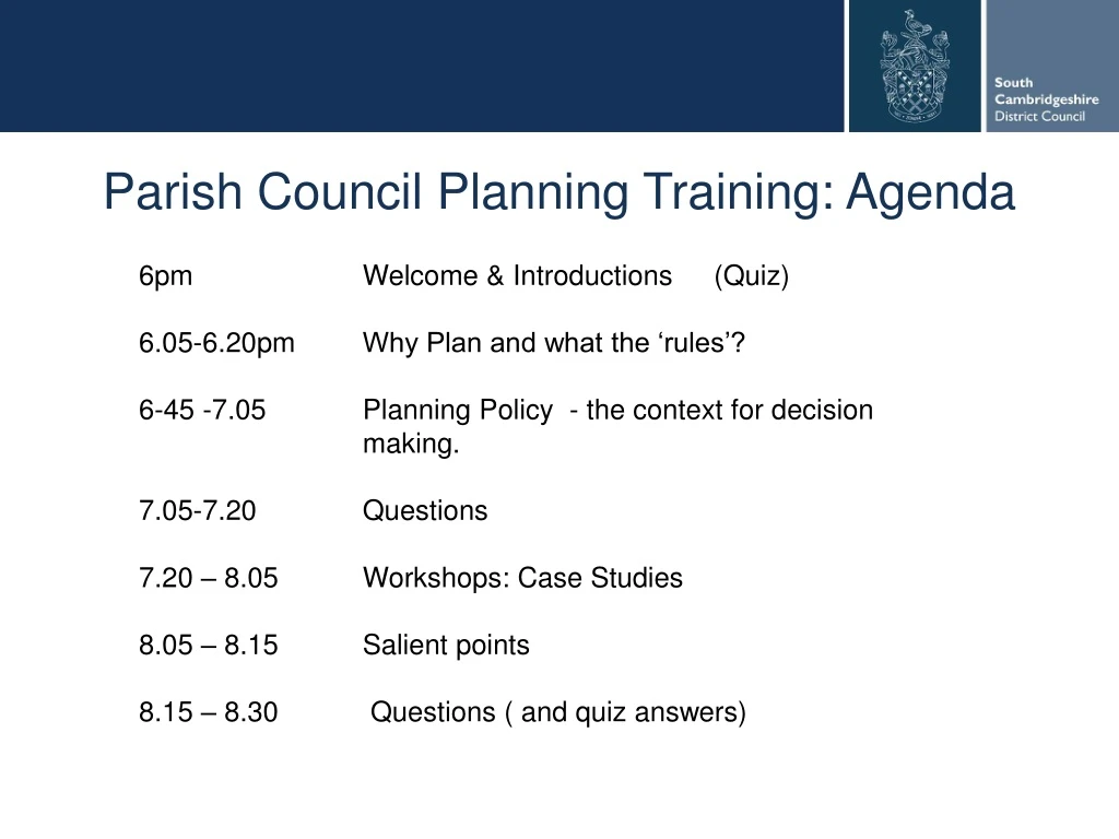 parish council planning training agenda
