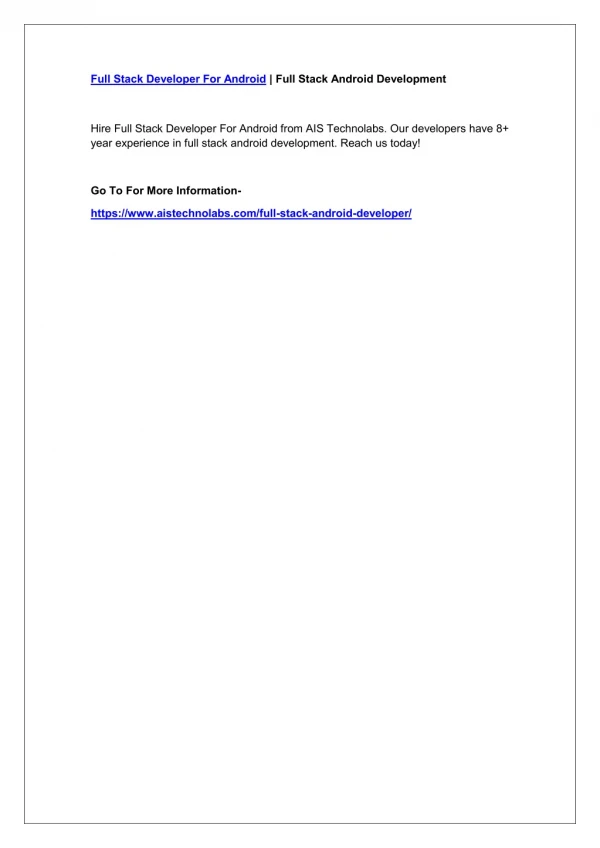 full stack developer for android full stack