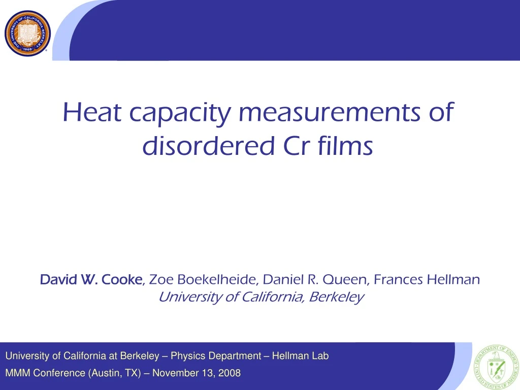 heat capacity measurements of disordered cr films