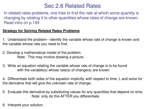 Sec 2.6 Related Rates