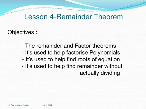 Lesson 4-Remainder Theorem