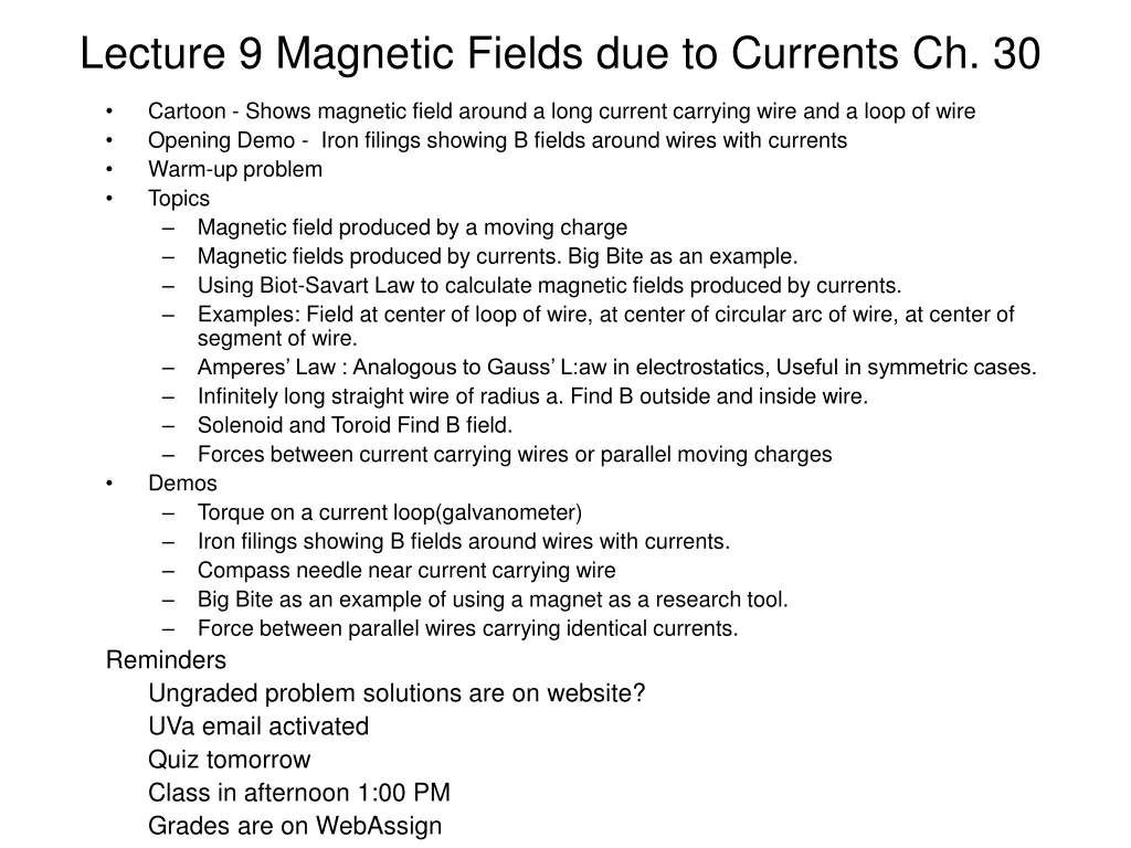 lecture 9 magnetic fields due to currents ch 30