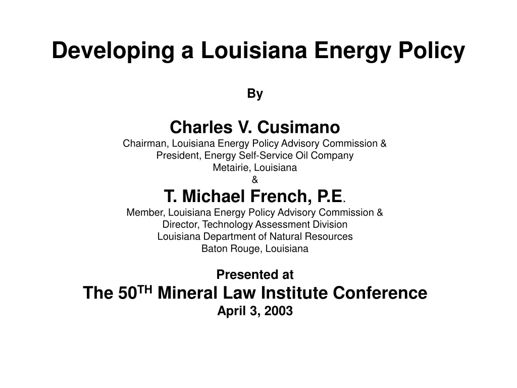 developing a louisiana energy policy