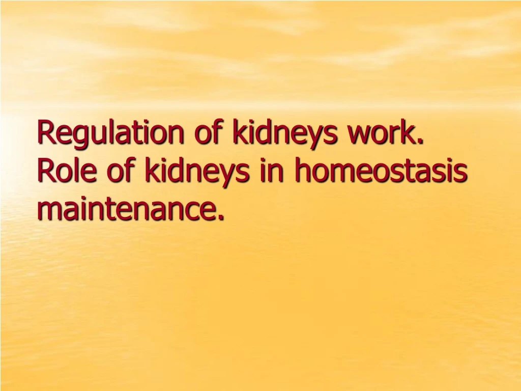 regulation of kidneys work role of kidneys in homeostasis maintenance