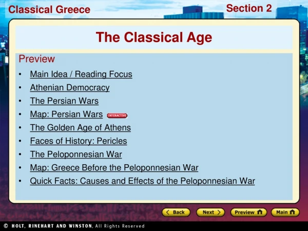 Preview Main Idea / Reading Focus  Athenian Democracy The Persian Wars Map: Persian Wars