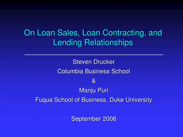 On Loan Sales, Loan Contracting, and Lending Relationships