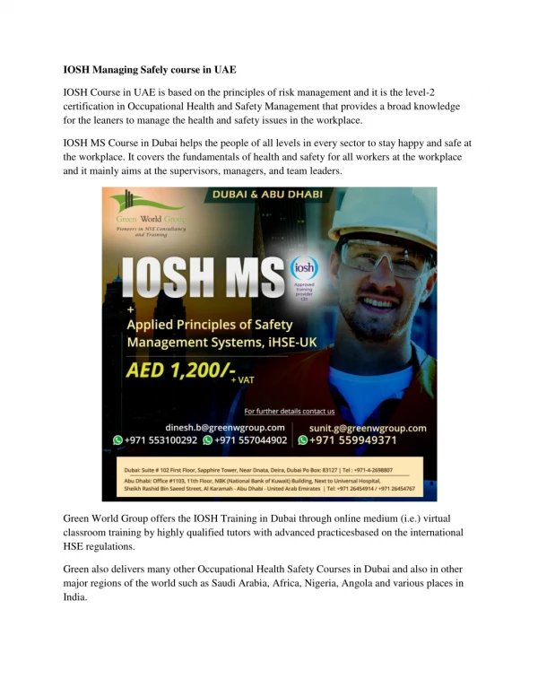 iosh managing safely course in uae