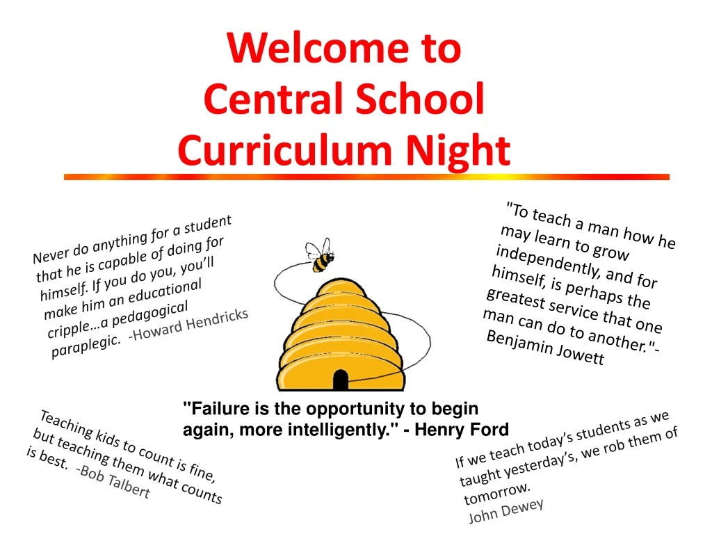 welcome to central school curriculum night