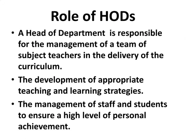 Role of HODs