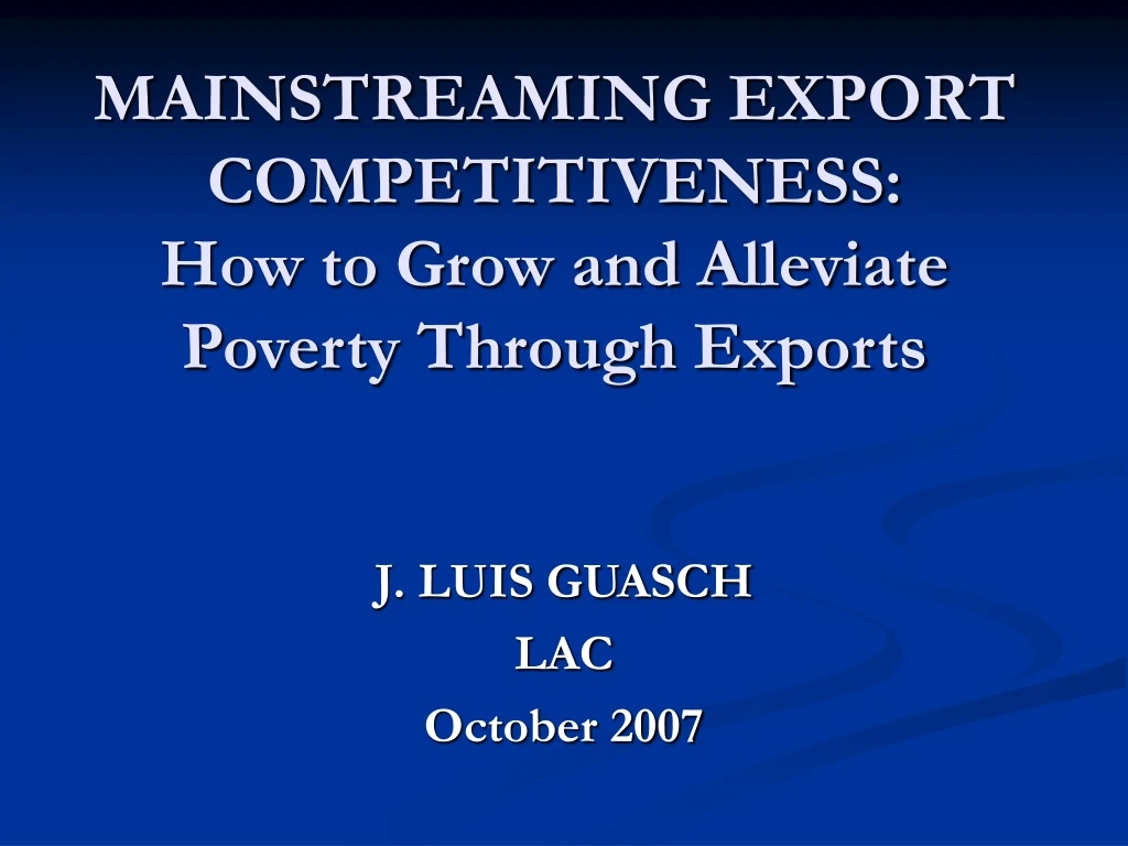mainstreaming export competitiveness how to grow and alleviate poverty through exports