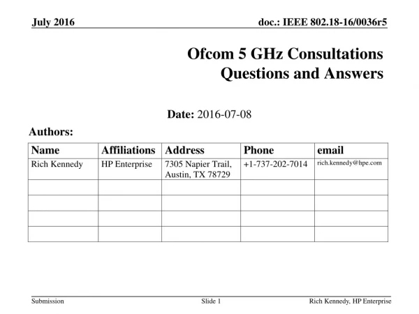 Ofcom 5 GHz Consultations Questions and Answers