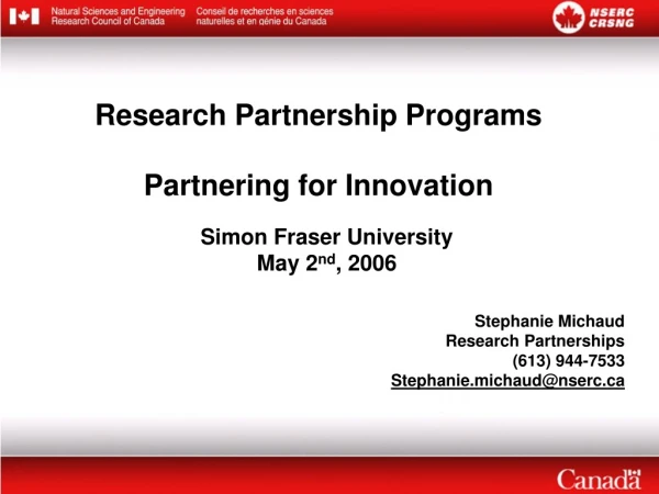 Research Partnership Programs Partnering for Innovation