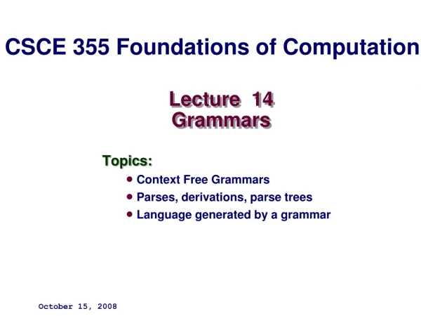 Lecture  14 Grammars