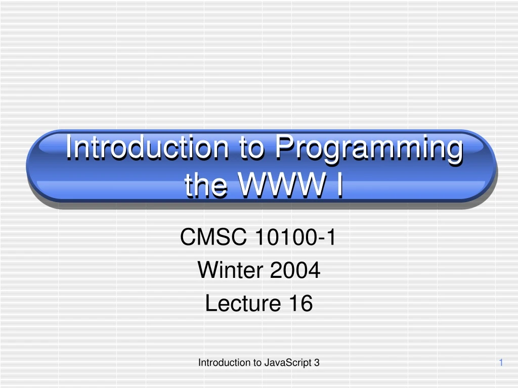 introduction to programming the www i