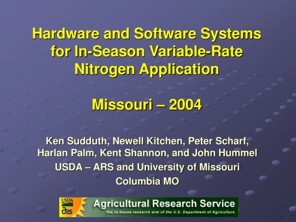 Hardware and Software Systems for In-Season Variable-Rate  Nitrogen Application Missouri – 2004