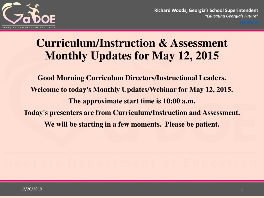 curriculum instruction assessment monthly updates for may 12 2015
