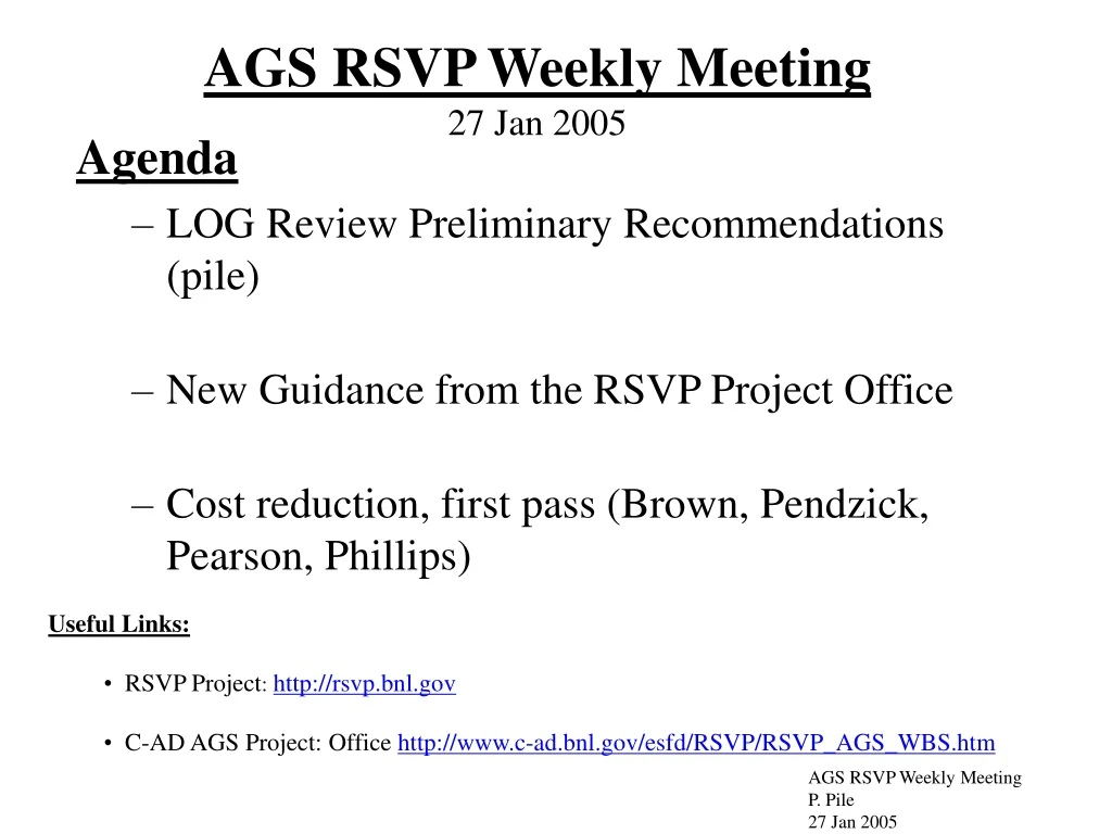 ags rsvp weekly meeting 27 jan 2005