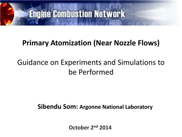 Primary Atomization (Near Nozzle Flows) Guidance  on Experiments and Simulations to be  Performed