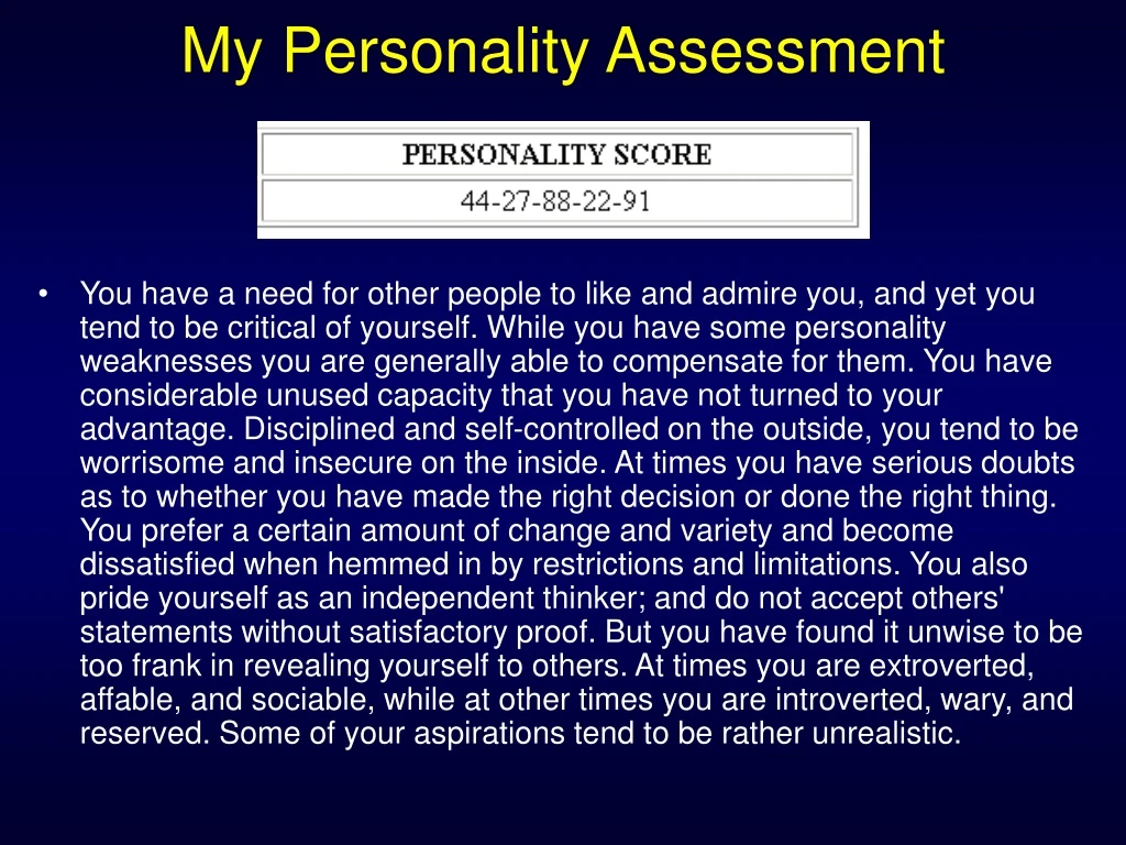 my personality assessment