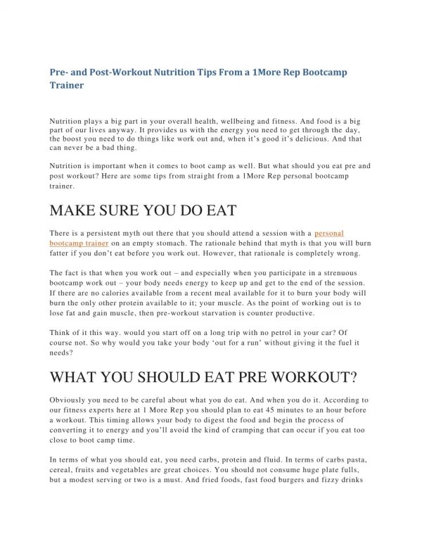 Pre- and Post-Workout Nutrition Tips From a 1More Rep Bootcamp Trainer