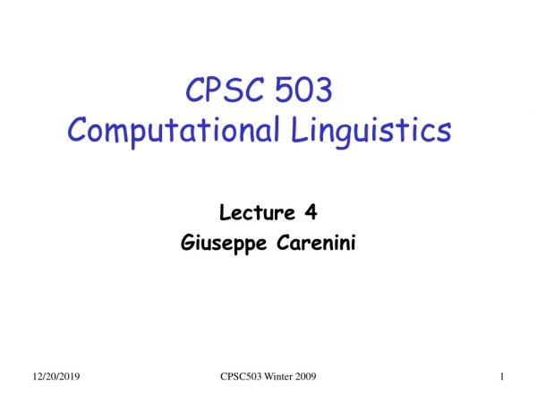 CPSC 503 Computational Linguistics