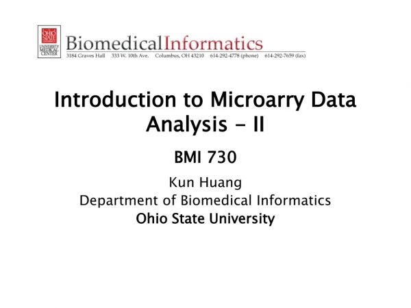 Introduction to Microarry Data Analysis - II  BMI 730