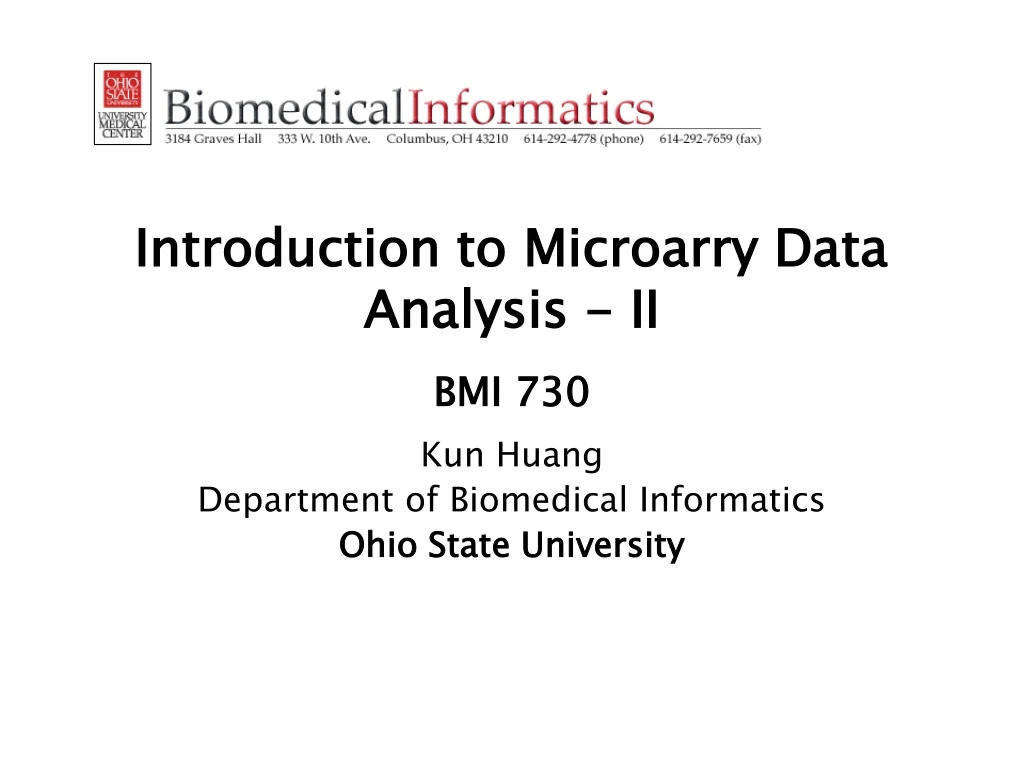 introduction to microarry data analysis ii bmi 730