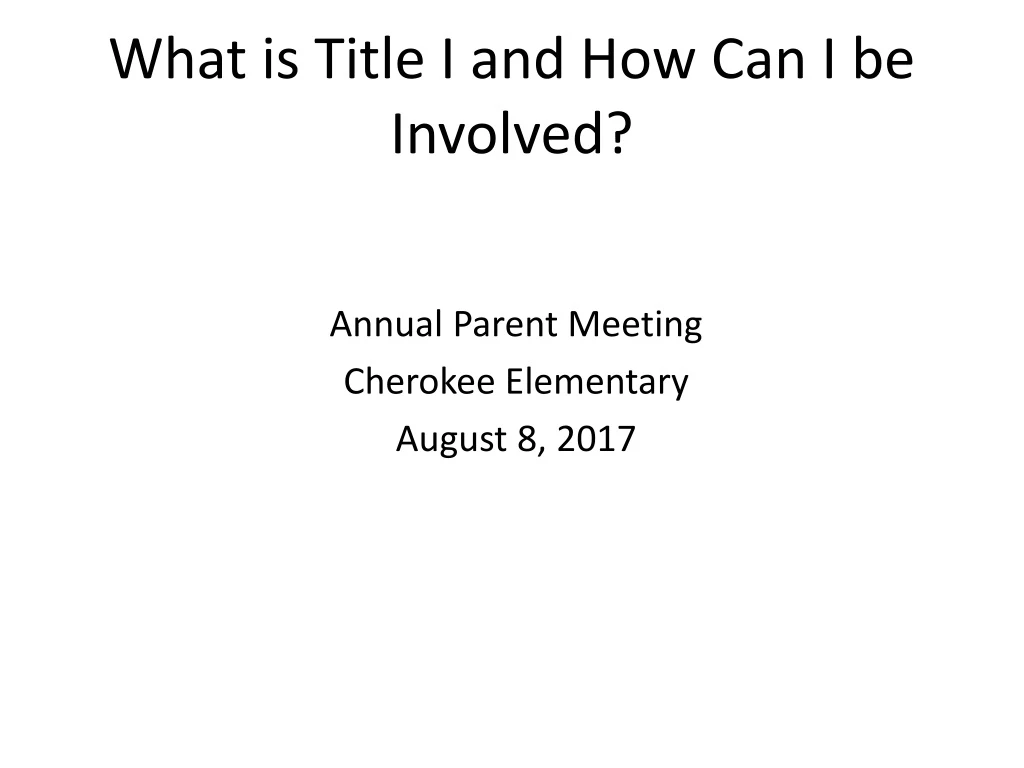 what is title i and how can i be involved