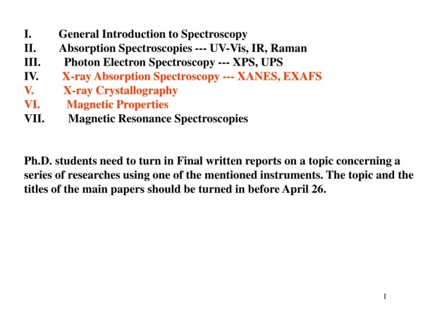 I.      General Introduction to Spectroscopy