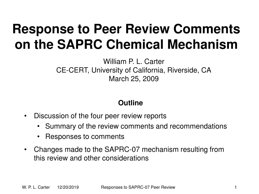 response to peer review comments on the saprc chemical mechanism