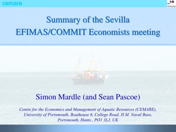 Summary of the Sevilla EFIMAS/COMMIT Economists meeting