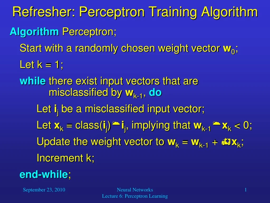 refresher perceptron training algorithm