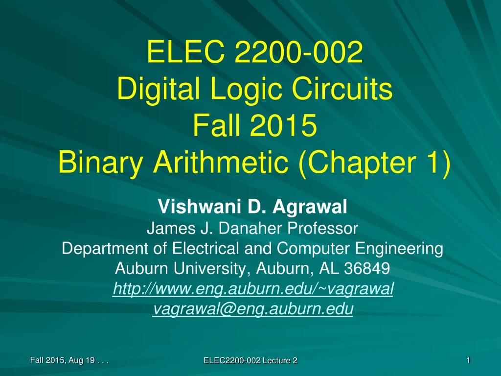 elec 2200 002 digital logic circuits fall 2015 binary arithmetic chapter 1