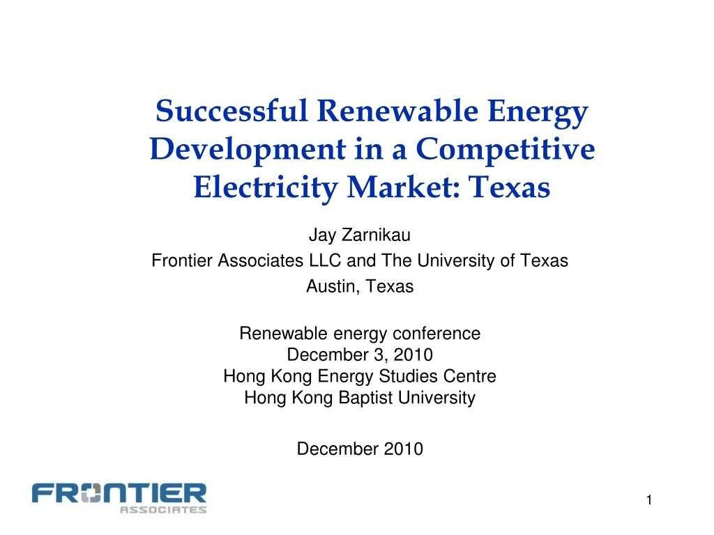 successful renewable energy development in a competitive electricity market texas