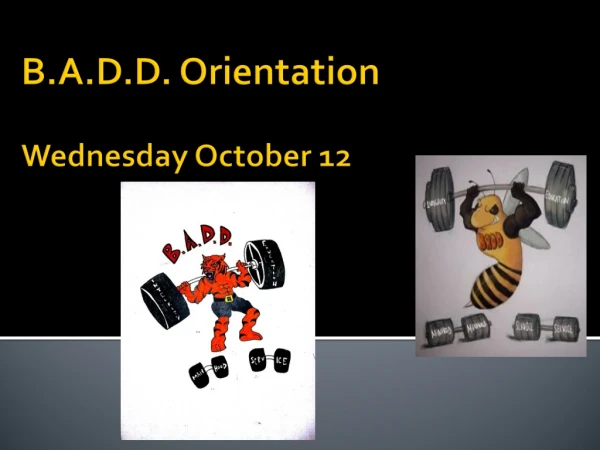 B.A.D.D. Orientation Wednesday October 12