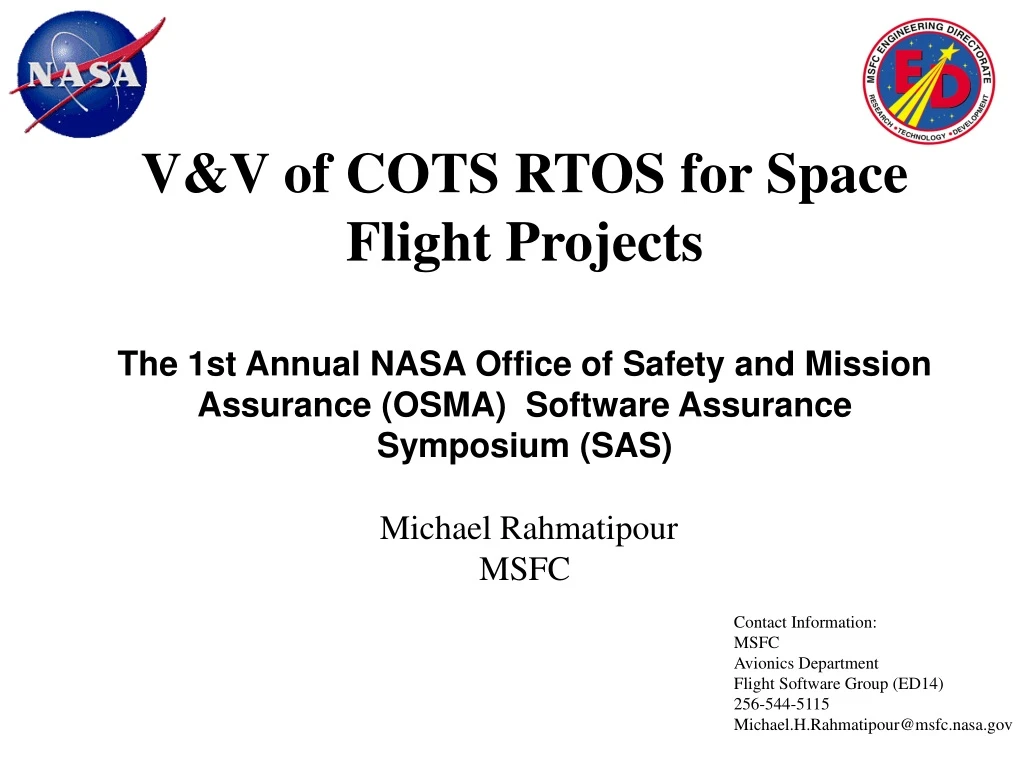 v v of cots rtos for space flight projects
