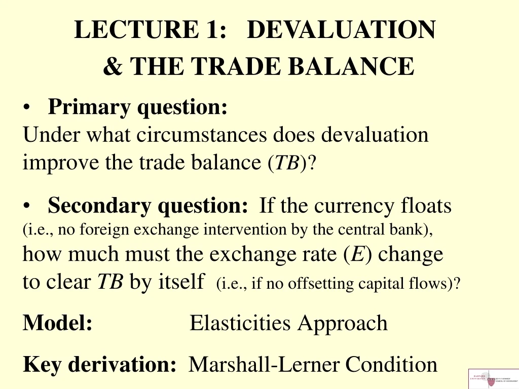lecture 1 devaluation the trade balance