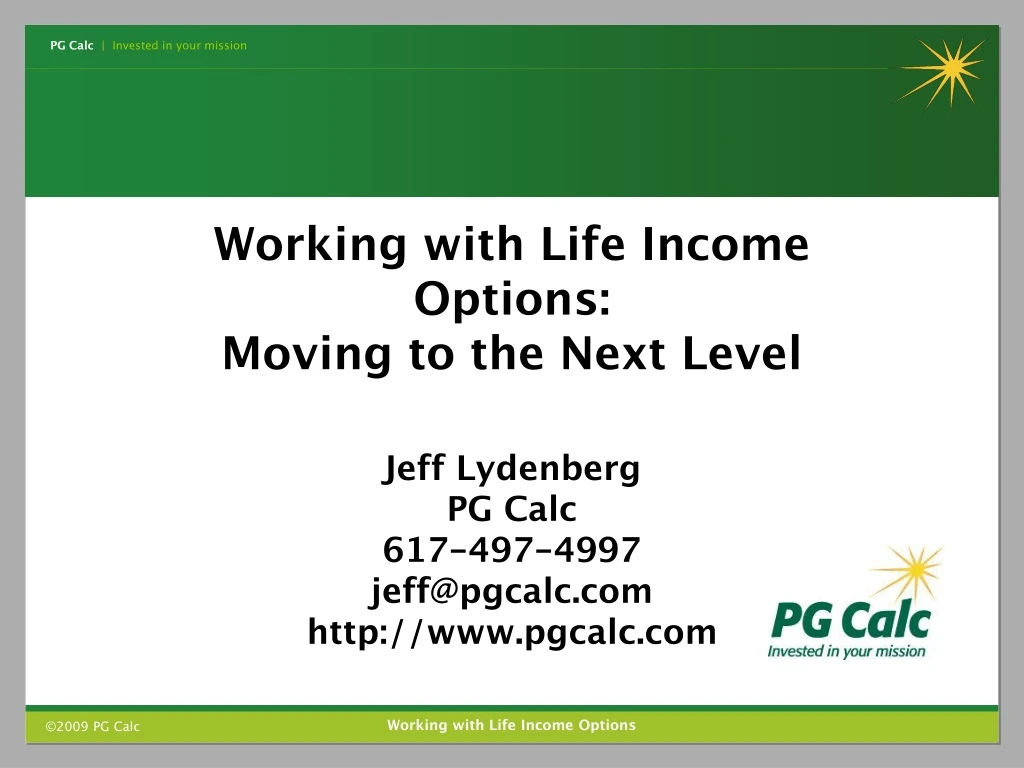 working with life income options moving