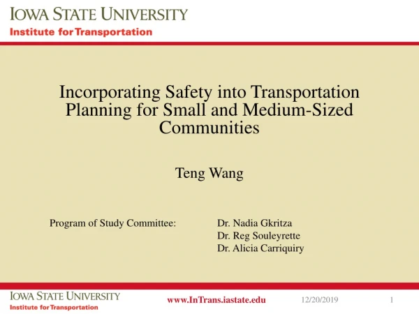 Incorporating Safety into Transportation Planning for Small and Medium-Sized Communities