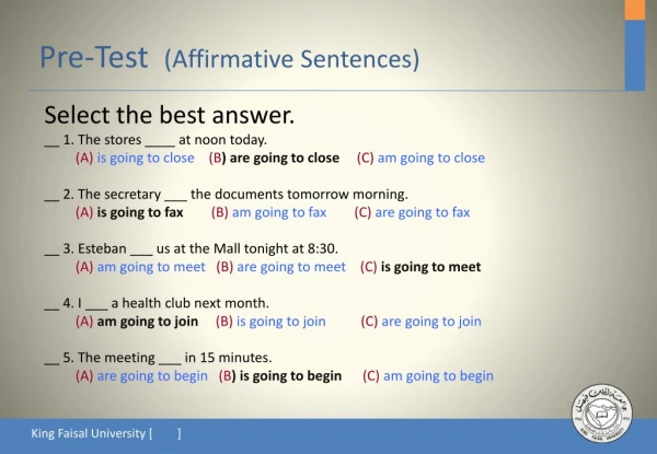 Pre-Test   (Affirmative Sentences)