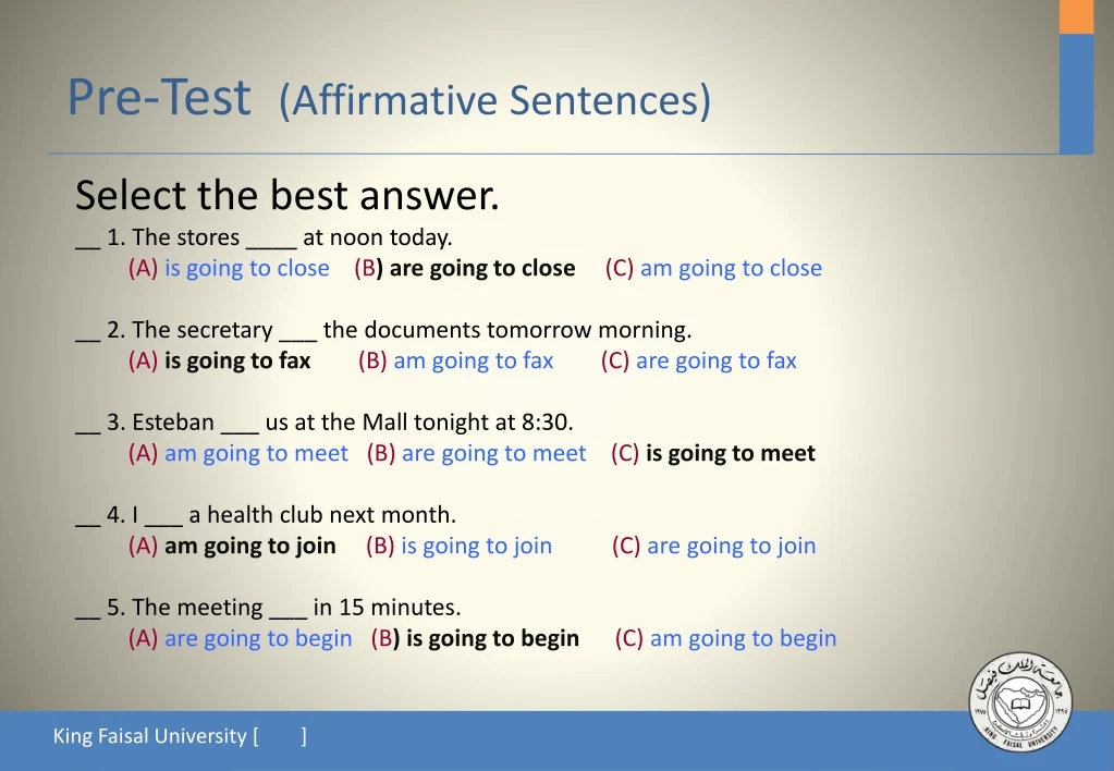 pre test affirmative sentences