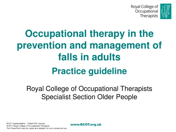 Occupational therapy in the prevention and management of falls in adults Practice guideline