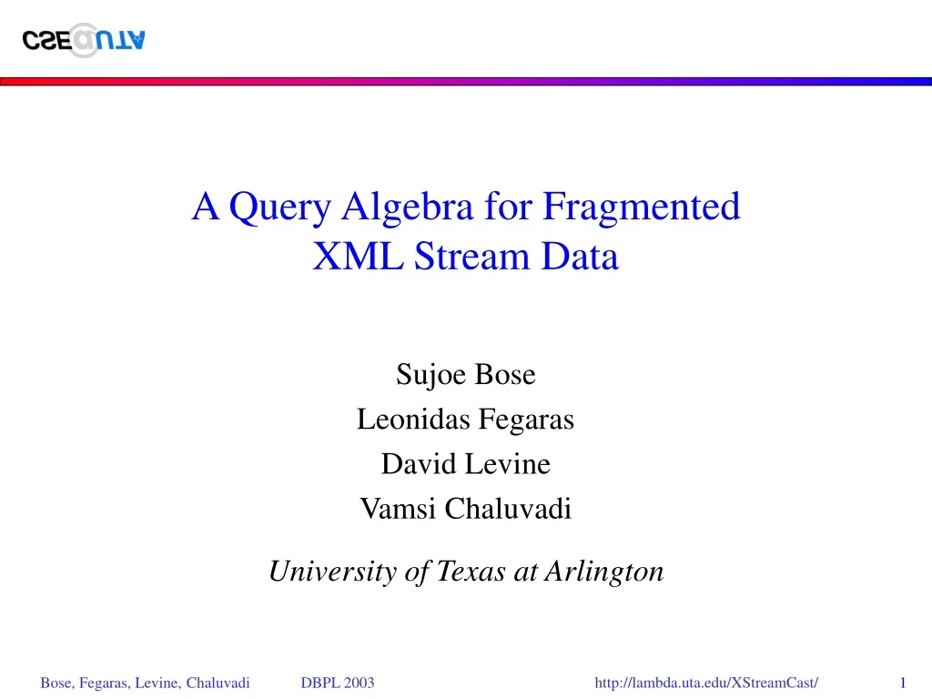 a query algebra for fragmented xml stream data
