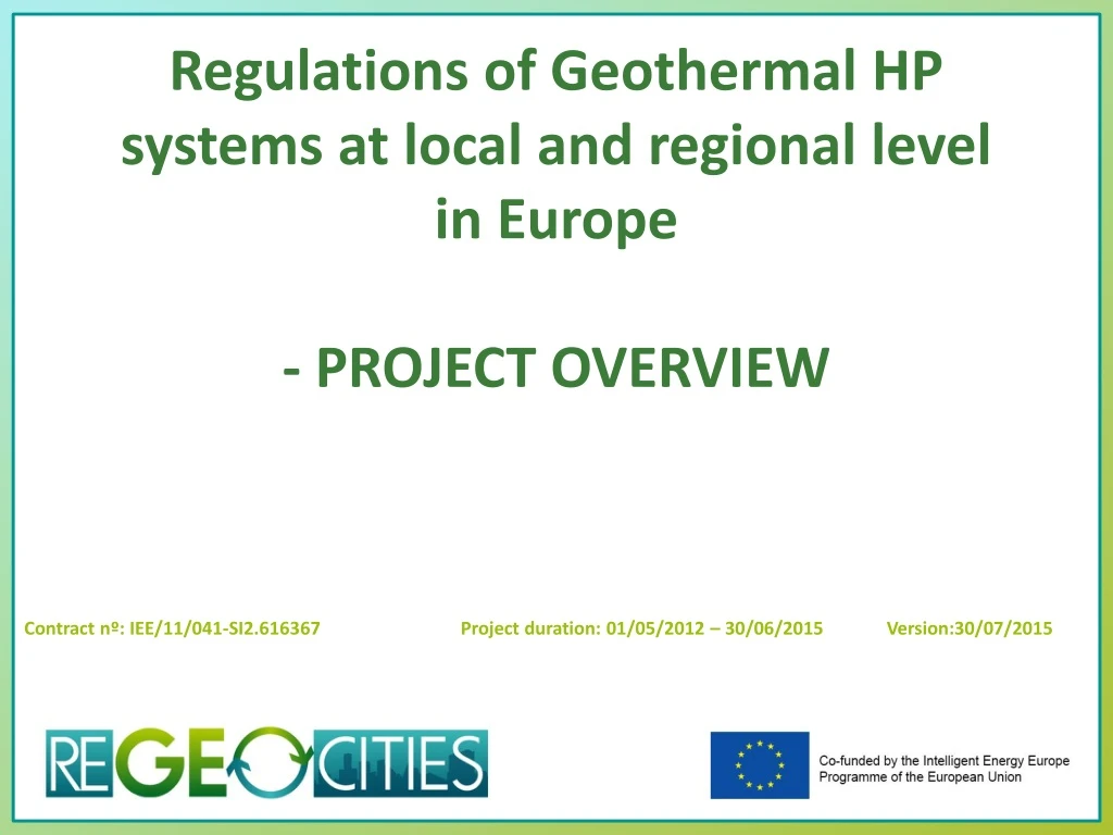 regulations of geothermal hp systems at local and regional level in europe project overview